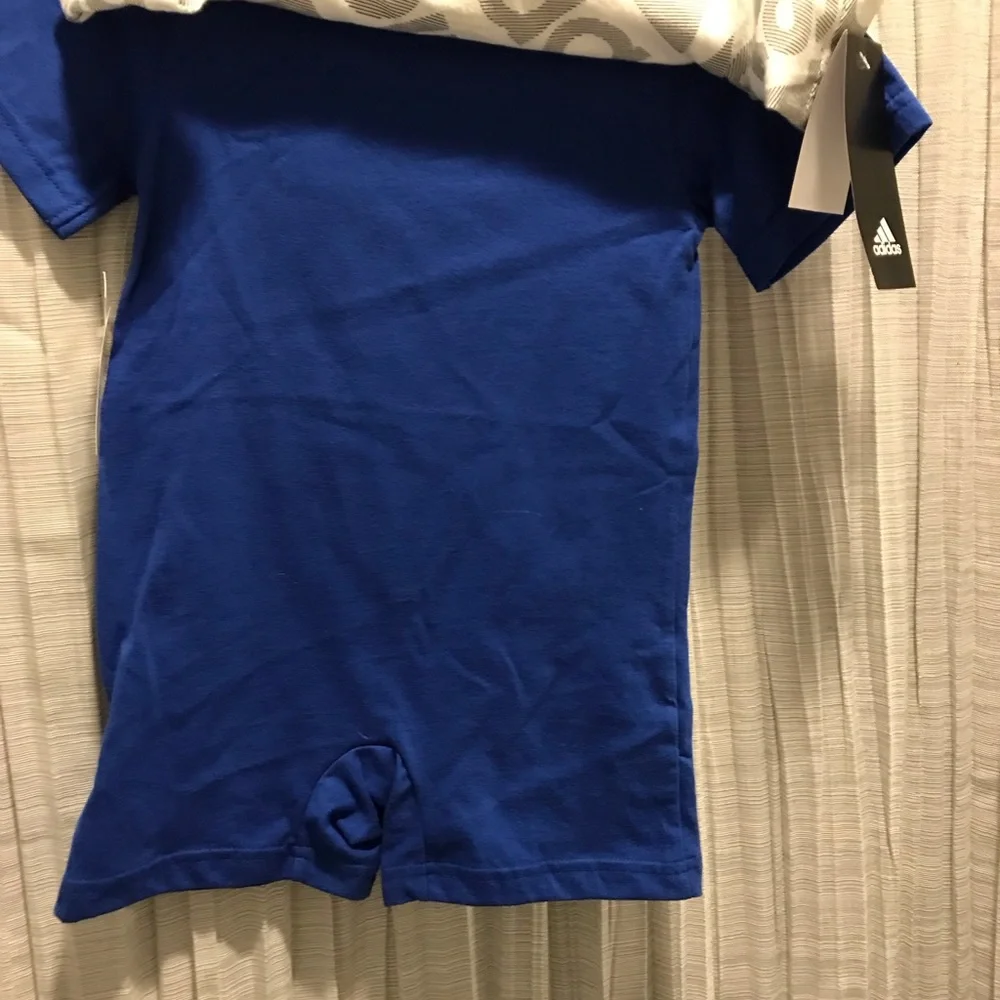ADIDAS BOY 18 M BLACK SHORT & TEE SET & BLUE ONE PIECE & GRAY PRINT ONE PIECE - Picture 11 of 13